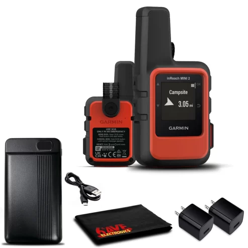 Garmin inReach Mini 2 Satellite Communicator (Flame Red) with Charging Bank