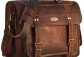 Hulsh 18 inch Vintage Leather Laptop Bags for Men Brown Full Grain Large Leather Messenger Bag for Men W/Rustic Look Best Leather Briefcase Computer Satchel Crossbody Shoulder Bag Brown