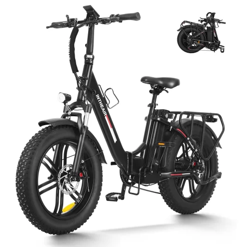 INTHEAIR Ranger Electric Bike, Adults Foldable Ebike for Adults 20″ x 4.0 Fat Tire Step Thru Electric Bicycle with 750W Motor, 48V 13AH-Black