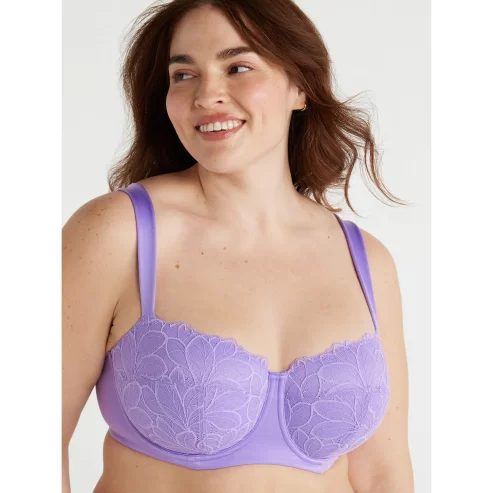 Joyspun Women’s & Women’s Plus Size Underwire Balconette Bra, Sizes 38DD to 46DDD