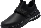 LARNMERN Non Slip Work Shoes for Men Kitchen Chef Slip Resistant Shoe Waterproof Food Service Restaurant Slip on Sneakers Walking and Casual Air Cushion Working Footwear Black