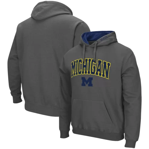 Men’s Colosseum Charcoal Michigan Wolverines Arch & Logo 3.0 Pullover Hoodie at walmart near me