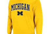 Men’s Colosseum Maize Michigan Wolverines Arch & Logo Crew Neck Sweatshirt