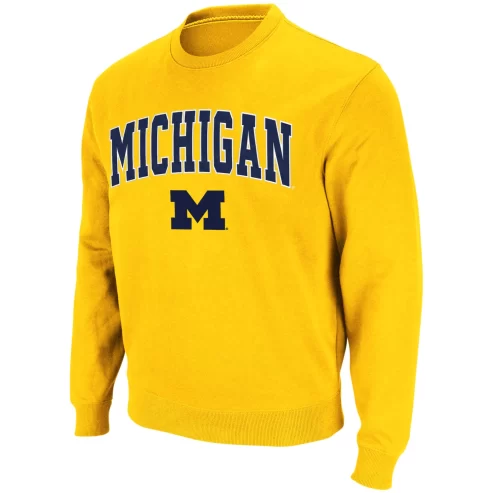 Men’s Colosseum Maize Michigan Wolverines Arch & Logo Crew Neck Sweatshirt