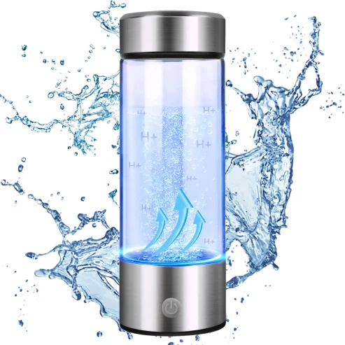 Ninonly 420ml Hydrogen Water Bottle Silver, Water Glass Healthy Cup Rechargeable Hydrogen Water Bottle Hydrogen Rich Water Glass for Home Travel Office