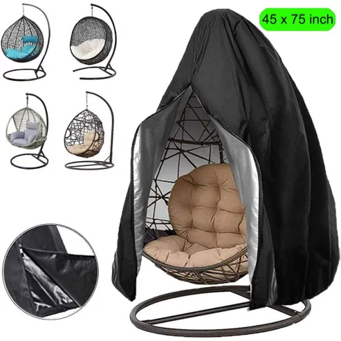 Patio Egg Chair Cover,75 x 45 in Patio Hanging Swing Chair Cover,Large Egg Swing Chair Cover Waterproof /Windproof Heavy Duty Weather Resisatnt Outdoor Furniture Cover with Zipper Drawstring,Black