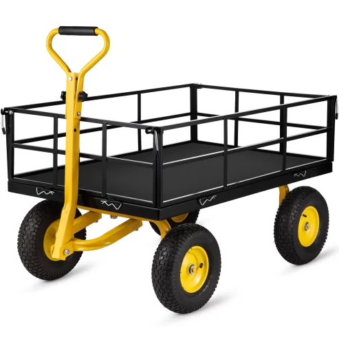 SKYSHALO Heavy Duty Steel Garden Cart 1200 lbs Lawn Utility Cart w/ Removable Sides to Convert into Flatbed, Utility Metal Wagon with 2-in-1 Handle and 13 in Tires, Perfect for Garden, Farm, Yard