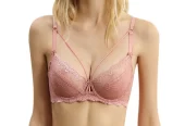 Women’s Minimizer Bra Full Coverage Sheer Lace Bra Underwire Unlined Bra(Pink,32D)