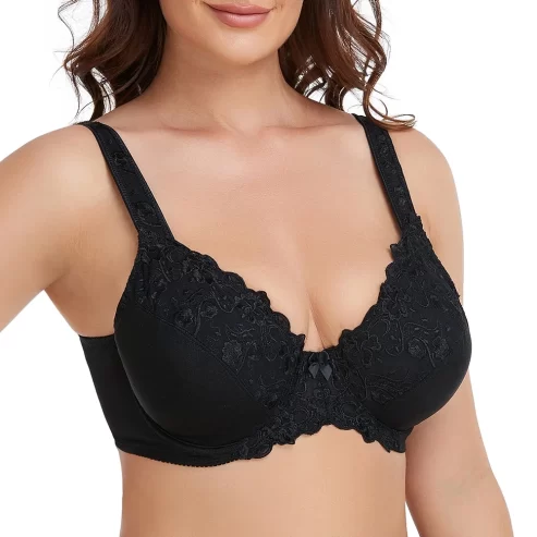 Women’s Sexy Lace Embroidered Bras Full Coverage Unlined Underwire Plus Size Bra 42DDD