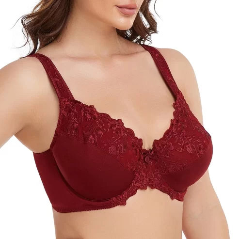 Women’s Sexy Lace Embroidered Bras Full Coverage Unlined Underwire Plus Size Bra 42DDD