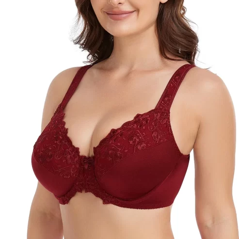 Women’s Sexy Lace Embroidered Bras Full Coverage Unlined Underwire Plus Size Bra 42DDD