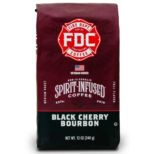 Fire Department Coffee – Cherry Bourbon Coffee – Veteran Owned – Black Cherry Bourbon Infused Ground Coffee – Non-Alcoholic – 12