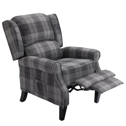 Grey Check Recliner Chair – Adjustable Backrest