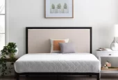 Rest Haven Metal Platform Bed Frame with Upholstered Headboard, Queen, Oat at walmart.com