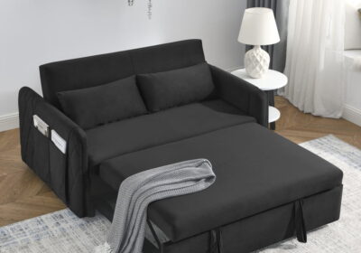 3-in-1-Convertible-Sleeper-Sofa-Bed-55-Modern-Convertible-Sofa-Bed-with-2-Detachable-Arm-PocketsVelvet-Pull-Out-Couch-withBlack-cipads-freeads