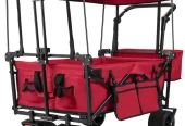 Collapsible Garden Wagon Cart with Removable Canopy, VECUKTY Foldable Wagon Utility Carts with Wheels and Rear Storage, Wagon Cart for Garden Camping Grocery Shopping Cart, Red Near Me