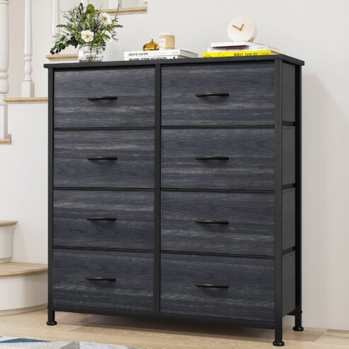 Dextrus 8 Drawers Dresser, Fabric Storage Tower, Organizer Unit for Bedroom, Hallway, Living Room, Charcoal Black Wood Grain Near Me