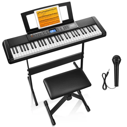 Donner New Arrival DEK-200 61 Key Piano Full-Size Electronic Keyboard Set, Dual Keyboard, Auto Accompaniment, Metronome, Record, Includes 300 Tones and Rhythms, with Stand, Bench, Microphone Near Me