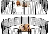 FXW Rollick Dog Playpen Outdoor,16 Panels 32″ Height Metal Mesh Dog Fence Exercise Pen with Doors for Large/Medium/Small Dogs, Pet Puppy Playpen for RV, Camping, Yard Near Me