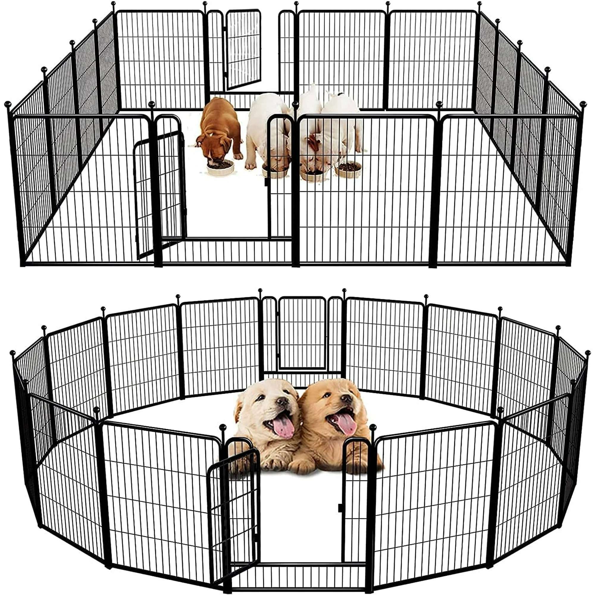 FXW Rollick Dog Playpen Outdoor,16 Panels 32″ Height Metal Mesh Dog Fence Exercise Pen with Doors for Large/Medium/Small Dogs, Pet Puppy Playpen for RV, Camping, Yard Near Me