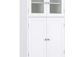 Homfa Bathroom Storage Cabinet, 42.7″H Floor White Wooden Linen Cabinet with Shelves and Doors Near Me