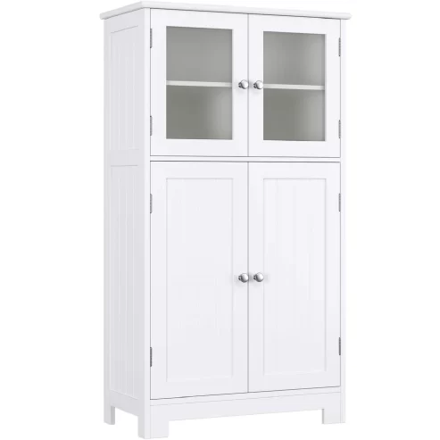 Homfa Bathroom Storage Cabinet, 42.7″H Floor White Wooden Linen Cabinet with Shelves and Doors Near Me