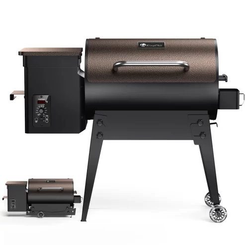 KingChii 456 SQ.IN. Wood Pellet Grill & Smoker with Automatic Temperature Control, Foldable Legs for Easy Storage and Transport, Multifunctional BBQ Grill for Outdoor Cooking