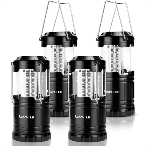 Lepro LED Collapsible Camping Lantern 4-Packs, Super Bright, Battery Powered Camping Light, IPX4 Water Resistant, Portable Emergency Lights for Power Outage, Hurricane, Storms Near Me