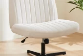 Office Chair Armless Criss Cross Legged Chair No Wheels, Comfy Home Office Desk Chairs, Adjustable Swivel Padded Fabric Vanity Task Computer Chair Near Me