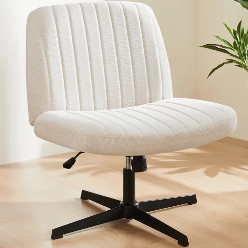 Office Chair Armless Criss Cross Legged Chair No Wheels, Comfy Home Office Desk Chairs, Adjustable Swivel Padded Fabric Vanity Task Computer Chair Near Me