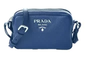 Prada Vitello Phenix Blue Leather Silver Logo Small Camera Crossbody Bag,