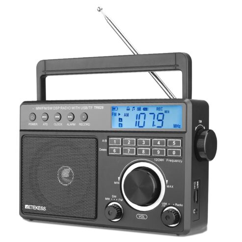 Retekess TR629 Portable Shortwave Radios, Digital Radio AM FM Plug in with DSP, Support Backlight LCD Display, Digital Tuning and Preset, USB, Micro SD, Clock, Recorder Near Me