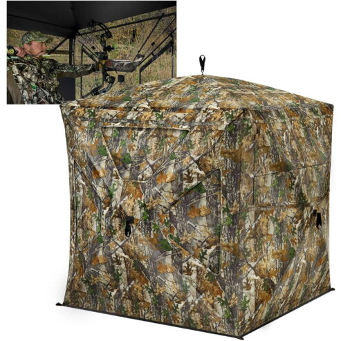 TIDEWE Hunting Blind 270°See Through with Silent Magnetic Door & Sliding Windows, 2-3 Person Pop Up Ground Blind with Carrying Bag, Portable Resilient Hunting Tent for Deer & Turkey Hunting Near Me