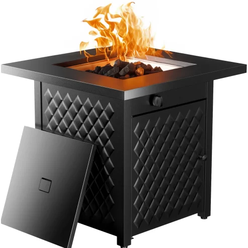 28″ Outdoor Propane Fire Pit Table with Lid,Lava Rock and 50,000 BTU for Patio Garden Party,Black Near Me