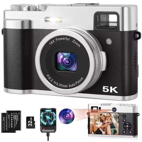 5K Digital Camera for Photography Autofocus 48MP Vlogging Camera for Youtube 16X Digital Zoom with Front and Rear Cameras with 32GB SD Card Near Me