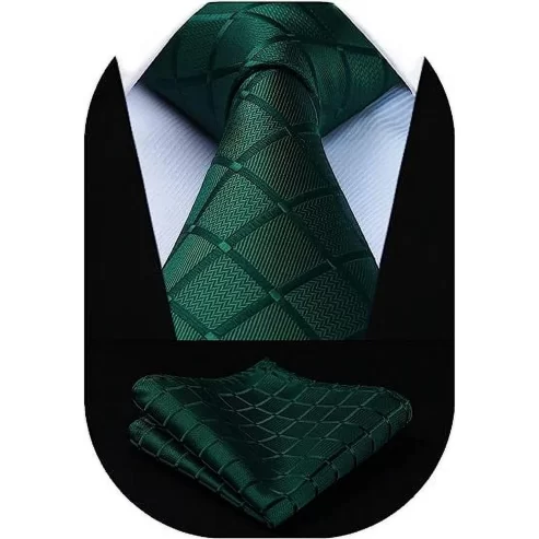 HISDERN Ties for Men Plaid Checked Mens Ties Pocket Square Tie Set Formal Business Wedding Neckties