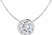 SuperJeweler 1 Carat Round Shape Lab Grown Diamond Solitaire Necklace In 14K White Gold, Bezel Setting For Women Near Me