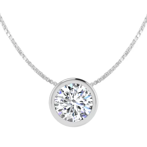 SuperJeweler 1 Carat Round Shape Lab Grown Diamond Solitaire Necklace In 14K White Gold, Bezel Setting For Women Near Me