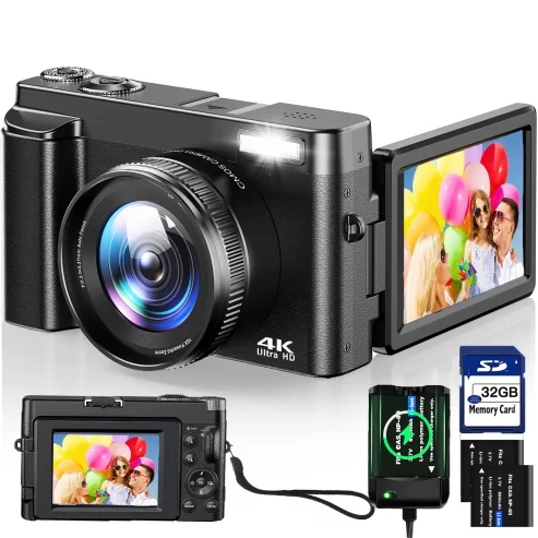 Vlogging Camera 4K Digital Camera for Youtube Autofocus with 32GB SD Card,180°Flip Screen 16X Digital Zoom 48MP Video Cameras Camcorder for Photography near Me