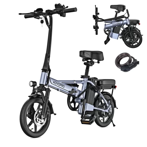 AOVOPRO EB60P Electric Bike 500W 48V 15.6Ah, 14′ Mini Ebike for City Commuter, Folding Electric Bicycle for Adult with Two Seats UL2849 Near Me