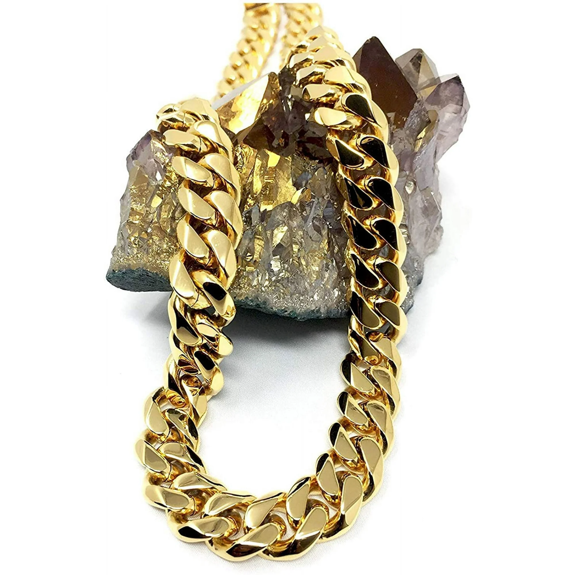 Bintu Miami Link Curb Chain Necklace, Gold 24K 14mm 24K Stamp, 24″, Cuban near me online at walmart.com