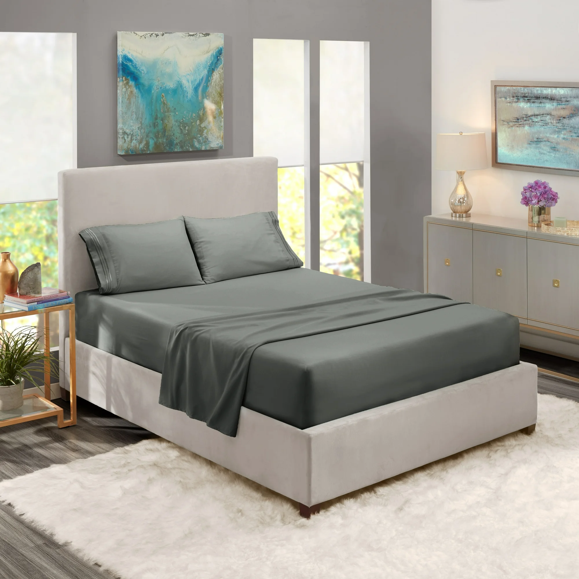 Clara Clark King Size Deep Pocket 4 Piece Bed Sheets Set, Hotel Luxury Soft Double Brushed Microfiber, Cool & Breathable, Wrinkle Free, Easy Care, Charcoal Gray