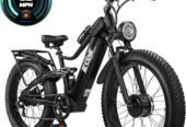 5000W Dual Motor Electric Bike for Adults 50MPH with 60V 32AH Battery, 26×4 Fat Tire All Terrain Ebikes, Full Suspension E Bike, SHM 7-Speed Gear