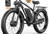 E·Bycco 5000W Peak Dual Motors Electric Bike for Adults, 52V 32Ah Battery up to 100Miles, 40-45MPH Fast Ebike, 24″*4.0 Fat Tire Hydraulic Disc Brake E-Bicycle, Off-Road Mountain Hunting E-Bike for Men