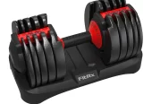 FitRx SmartBell, Quick-Select Adjustable Dumbbell for Home Gym, 5-52.5 lbs. Weight, Black, Single