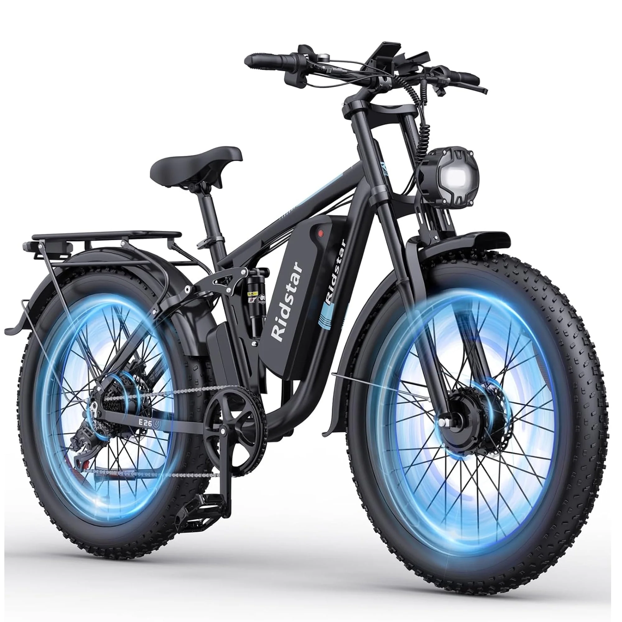 PEAK 3000W Dual Motor Mountain Bike for Adults, 31mph 48V 23Ah Removable Battery E-Bike，26″ Fat Tire Electric Bike, 7 speed Full Suspension Electric Bicycle UL2849