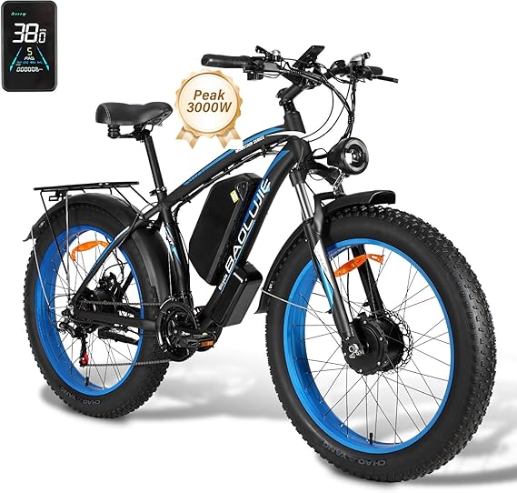 Peak 3000W Dual Motor Ebike 38 MPH,26″ Fat Tire Electric Bike for Adults,48V 23AH Removable Battery,All Terrain Adult Electric Bicycles,85 Mile E Bike Lockable Suspension,Hydraulic Disc Brake