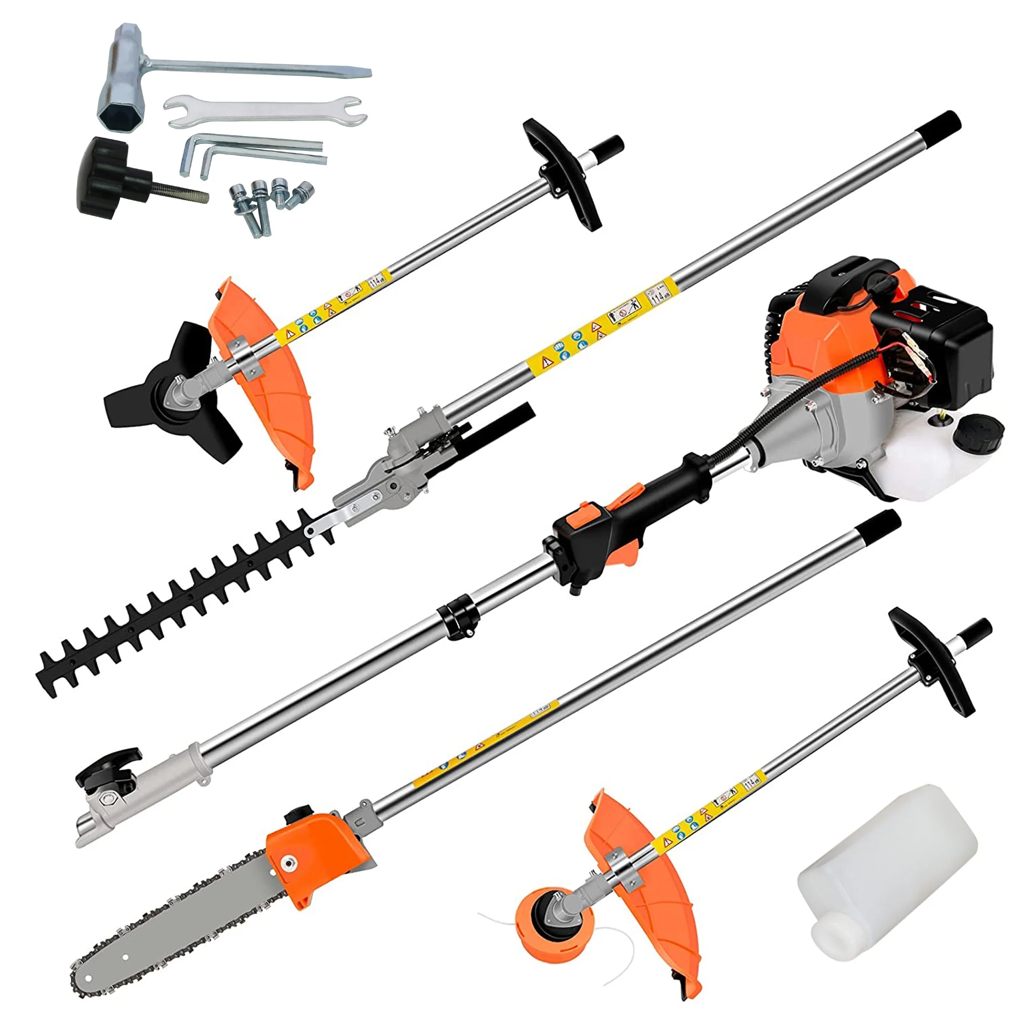 52CC 2-Cycle Weed Eater, 4-in-1 Gas Powered Full Crank Shaft String Trimmer with Gas Pole Saw, Hedge Trimmer and Brush Cutter, Trimming Tool System for Grass Lawn Garden Yard Care, D8247