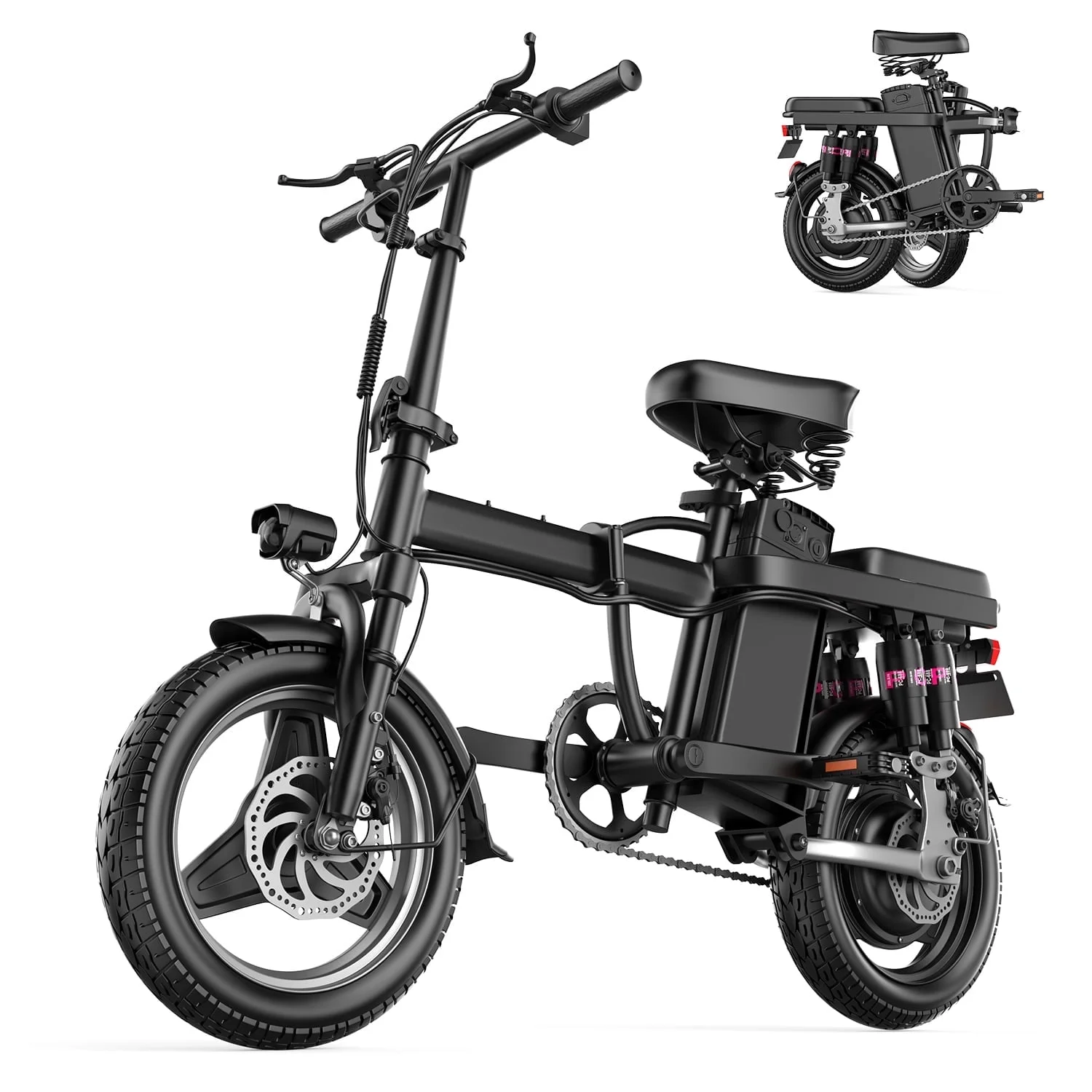 AZHAR 500W Foldable Electric Bike for Adults, 48V 13Ah Removable Battery, 14″ Ebike, Electric Mini Bike, UL 2849