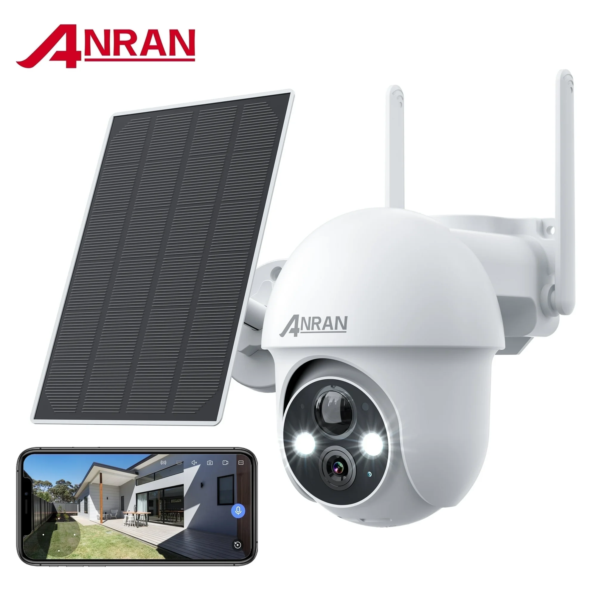 2K Solar Security Camera with Spotlight, ANRAN 360° View Wireless Outdoor Camera, Waterproof PIR Detection, Rechargeable Battery Powered Home Surveillance Camera with Color Night Vision 2-Way Audio Near Me